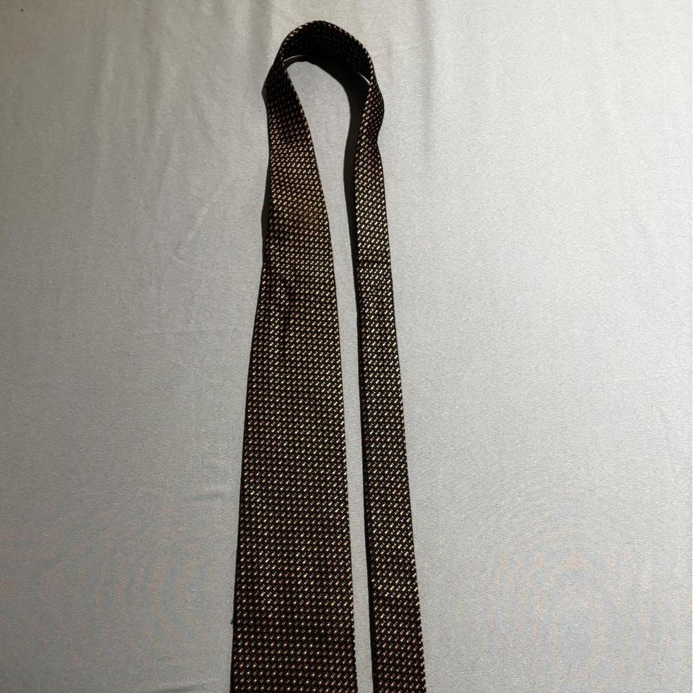 Omar Sharif black tie with gold geometric weave pattern luxury designer silk